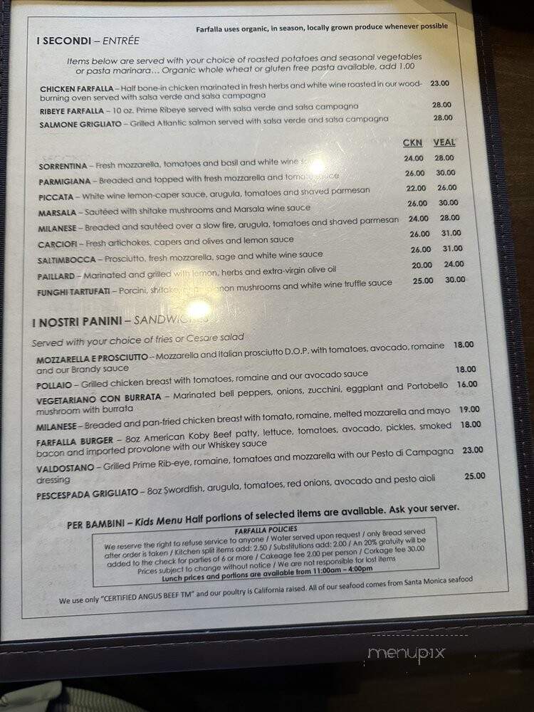 Farfalla Westlake - Thousand Oaks, CA menu_pic