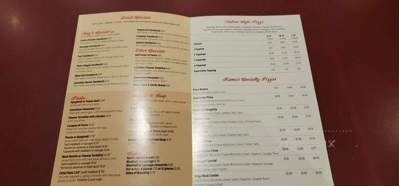 Roma's Pizza - Carmichael, CA menu_pic