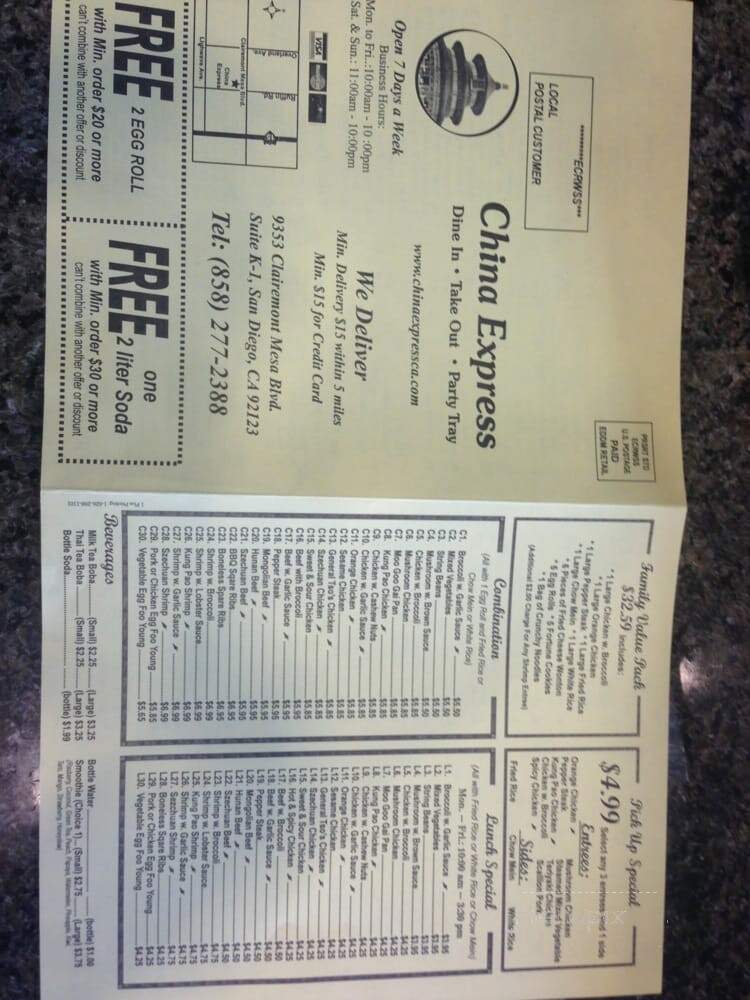 China Express - San Diego, CA menu_pic