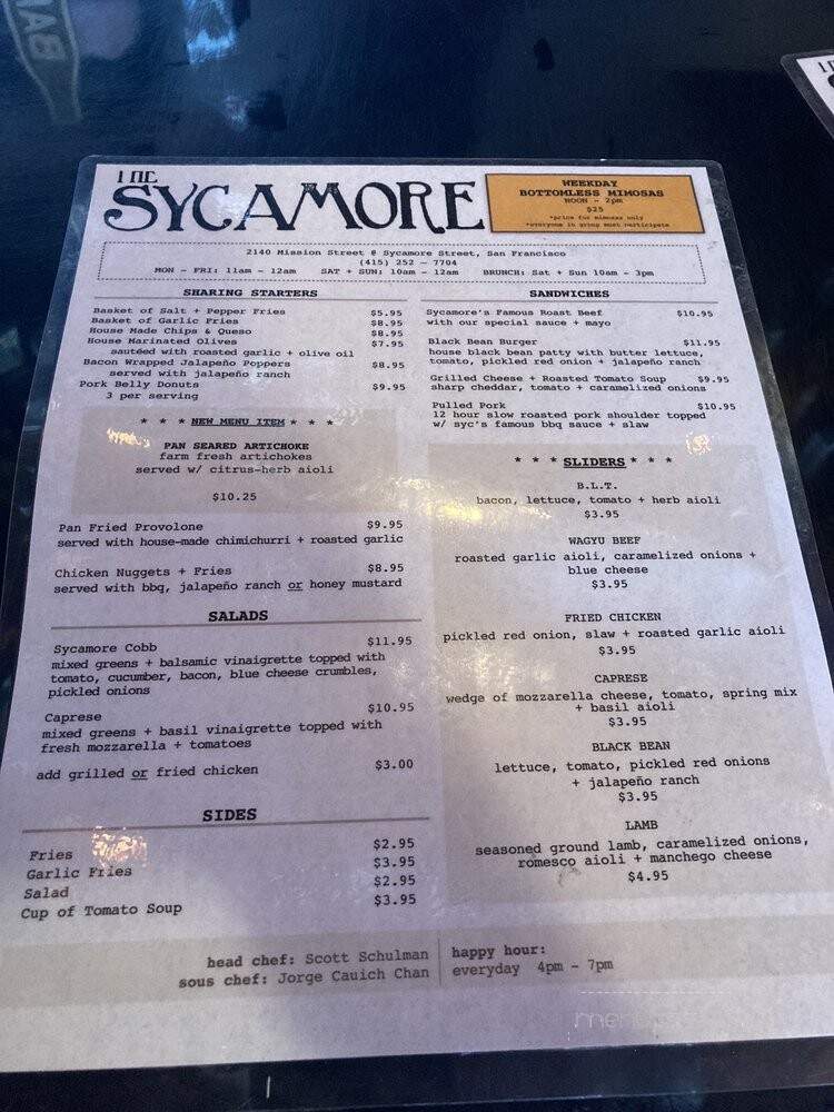 Sycamore - San Francisco, CA menu_pic