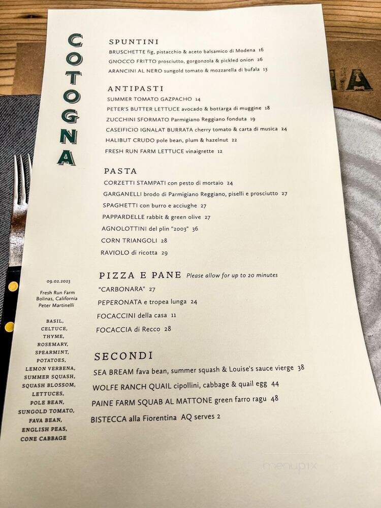 Cotogna - San Francisco, CA menu_pic