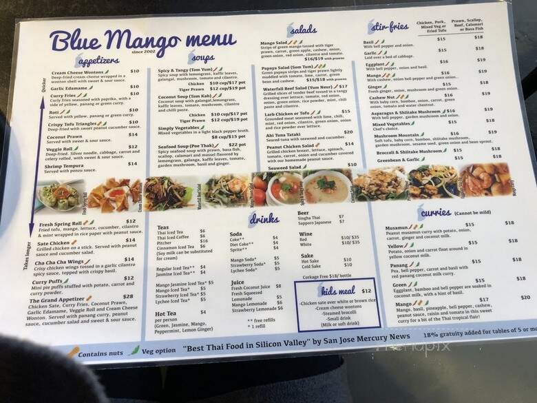 Blue Mango - San Jose, CA menu_pic