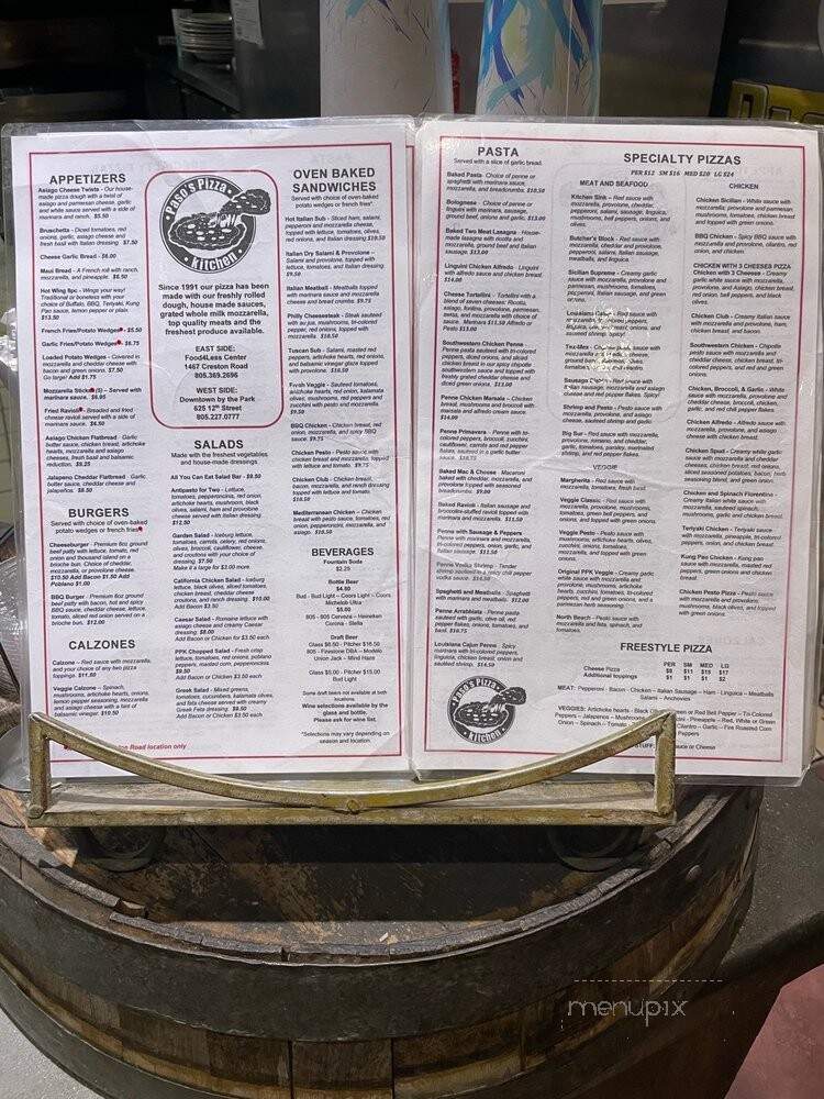 Paso's Pizza Kitchen - Paso Robles, CA menu_pic