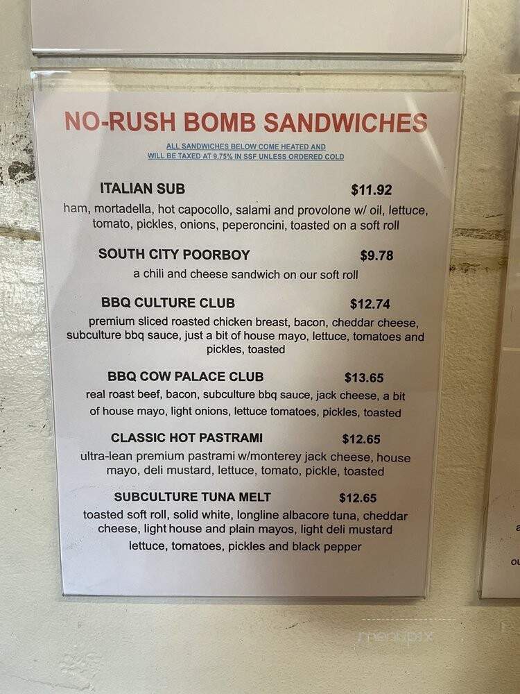 Subculture Deli - South San Francisco, CA menu_pic