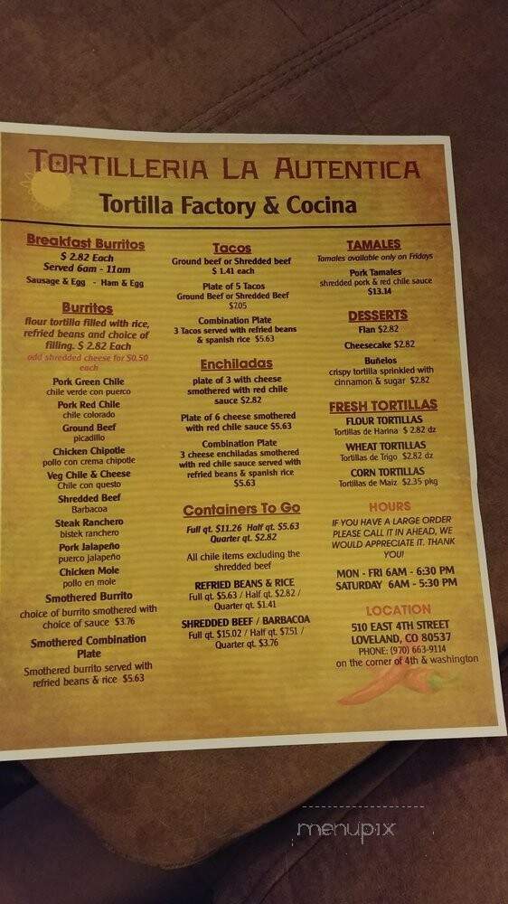 Tortilleria La Autentica - Loveland, CO menu_pic