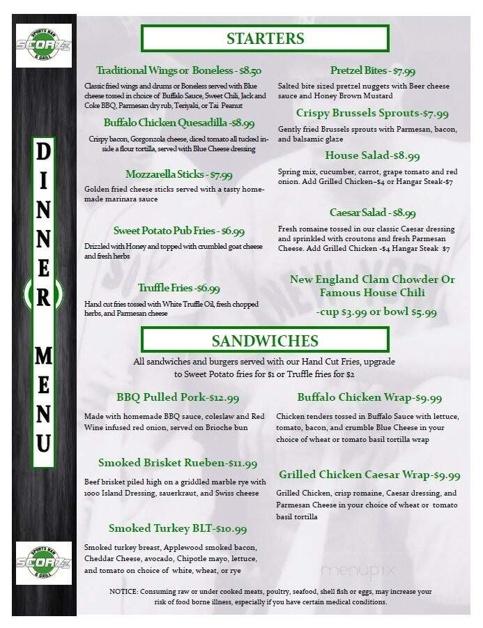 Scorzz Sports Bar Grill - Norwich, CT menu_pic