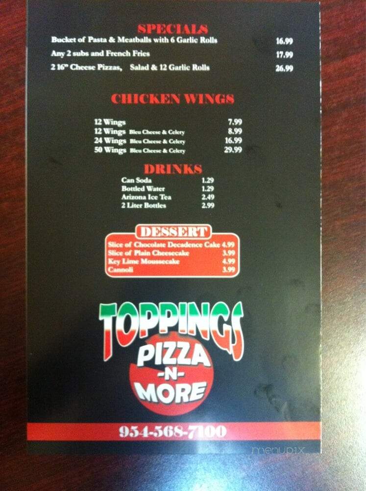 Toppings Pizza - Wilton Manors, FL menu_pic