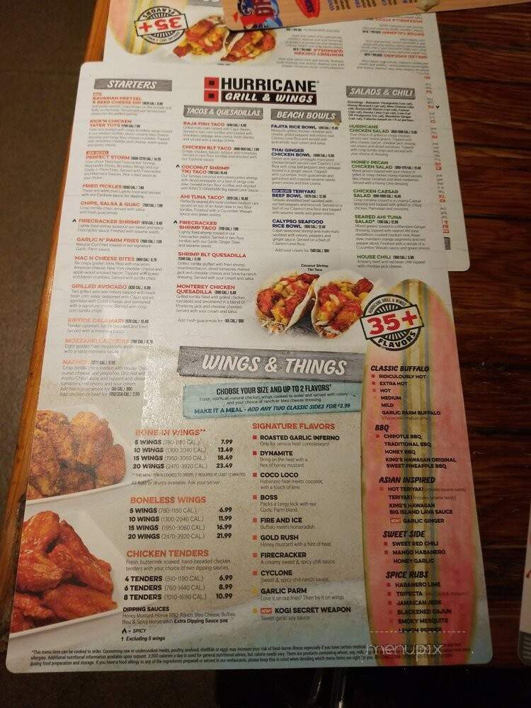 Hurricane Grill & Wings - Jacksonville, FL menu_pic