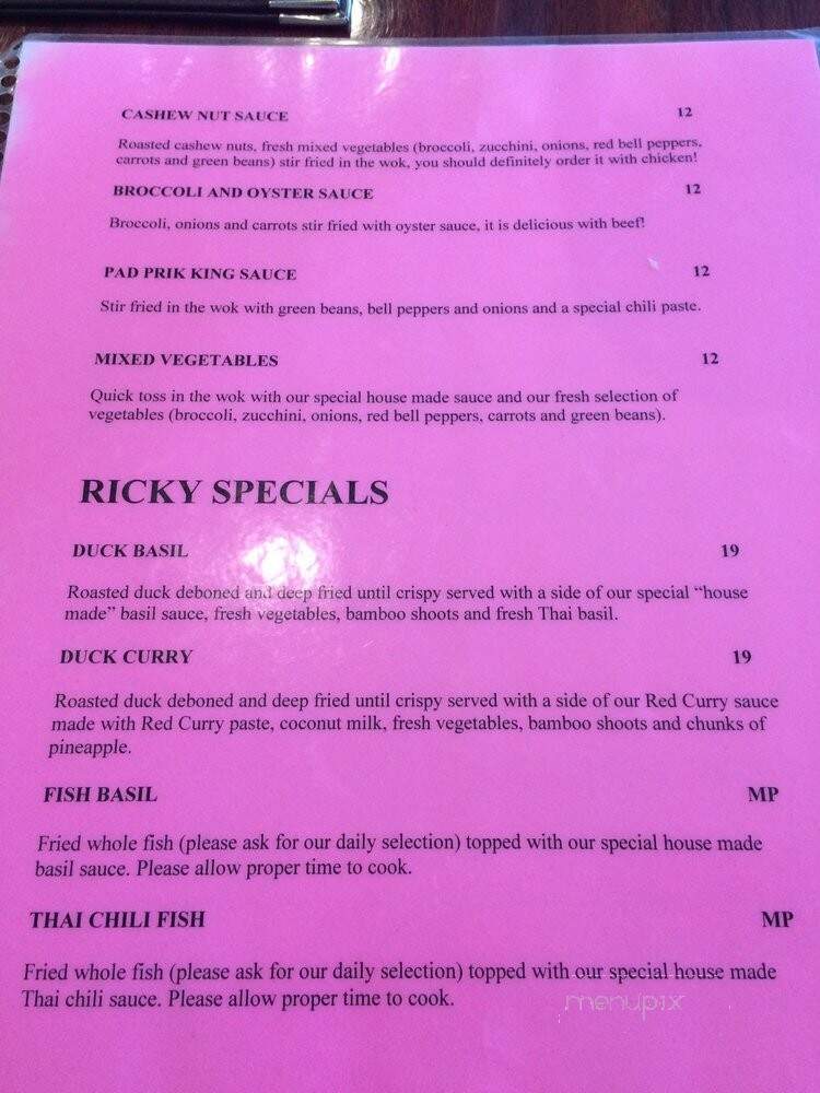 Ricky Thai Bistro - Miami, FL menu_pic