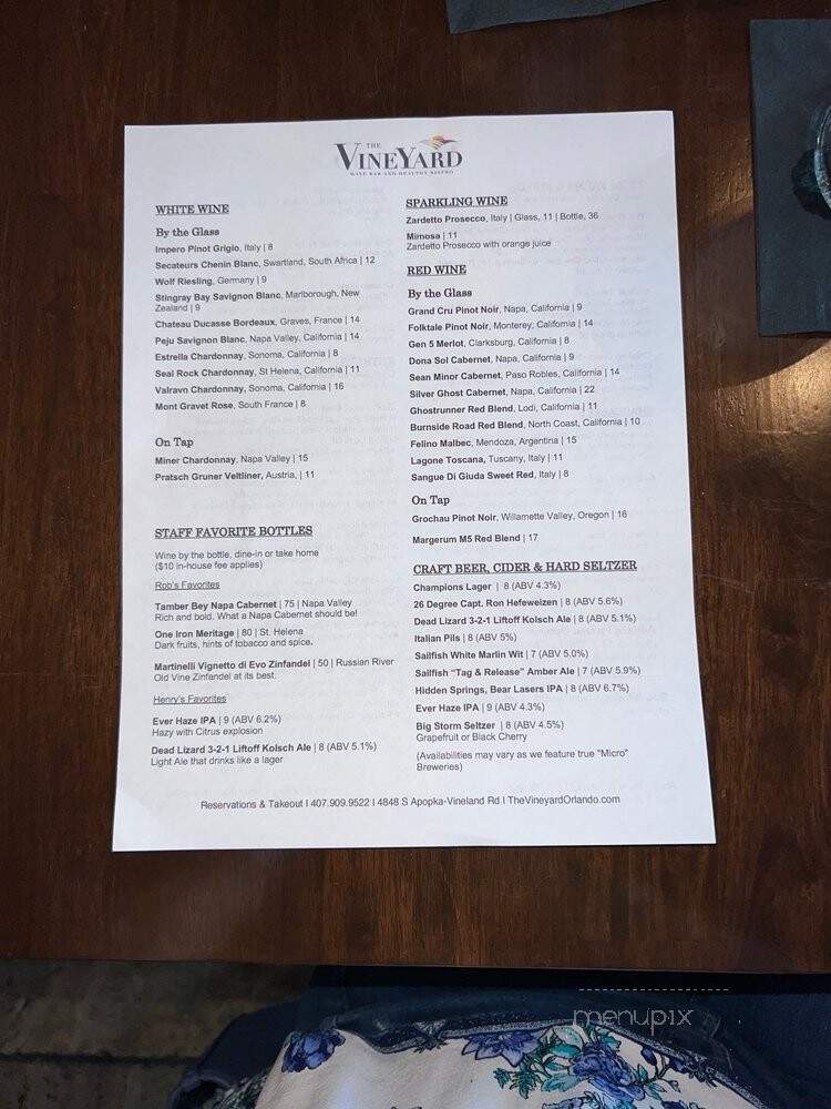 The Vineyard Wine Bar - Orlando, FL menu_pic