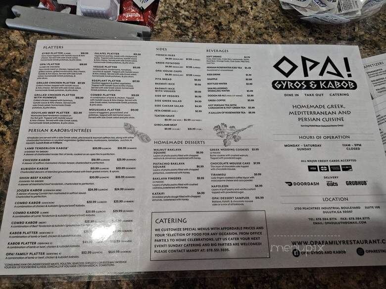 Opa! - Duluth, GA menu_pic