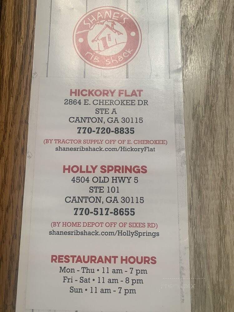 Shane's Rib Shack - Canton, GA menu_pic