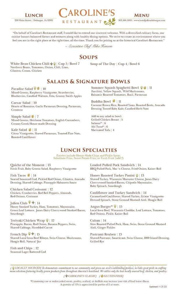 Caroline's - Dubuque, IA menu_pic