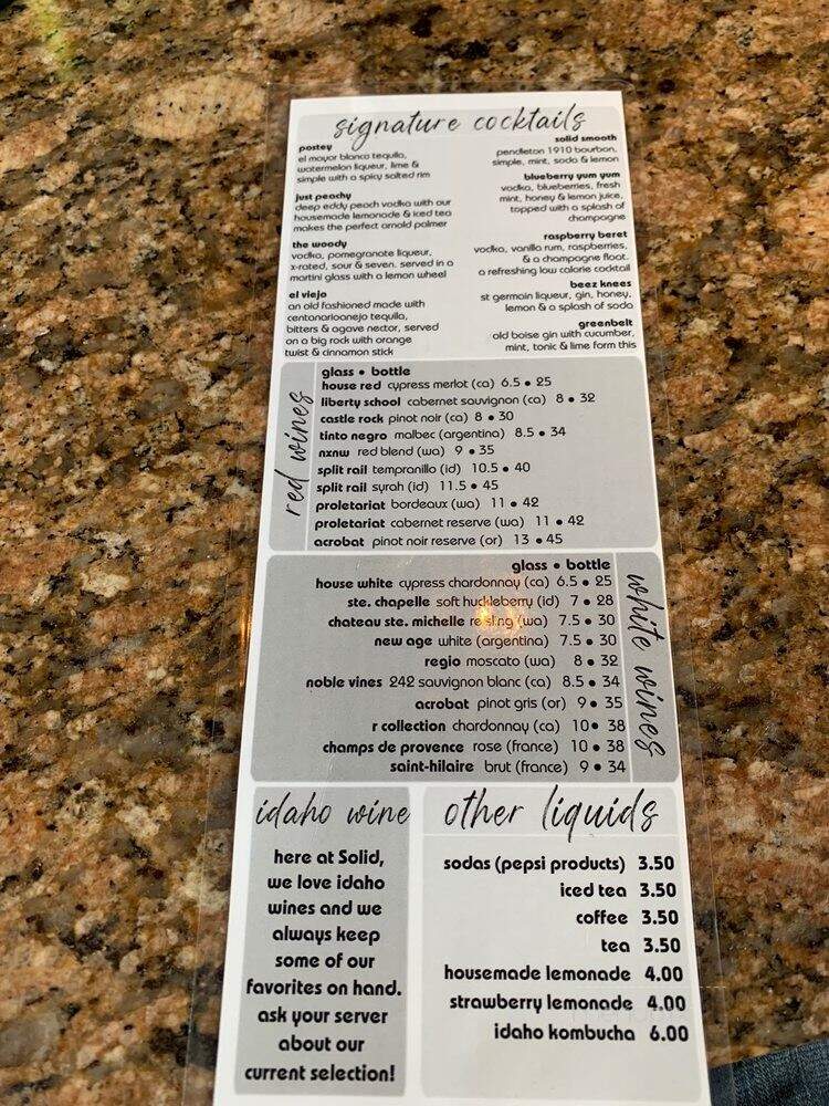 Solid Grill Bar - Boise, ID menu_pic