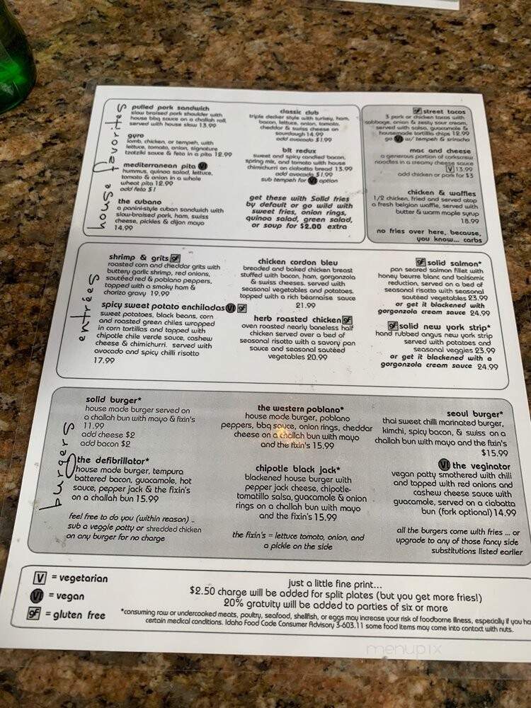 Solid Grill Bar - Boise, ID menu_pic