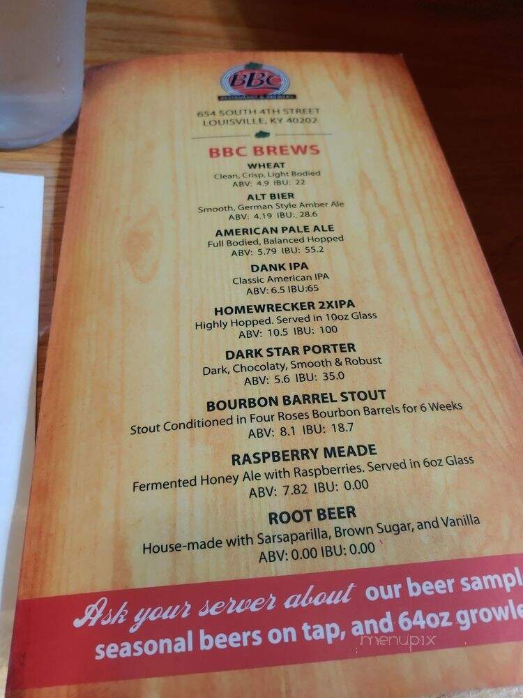 Blue Grass Brewing Company - Louisville, KY menu_pic