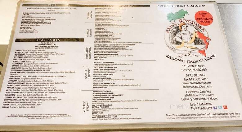 Casa Razdora - Boston, MA menu_pic