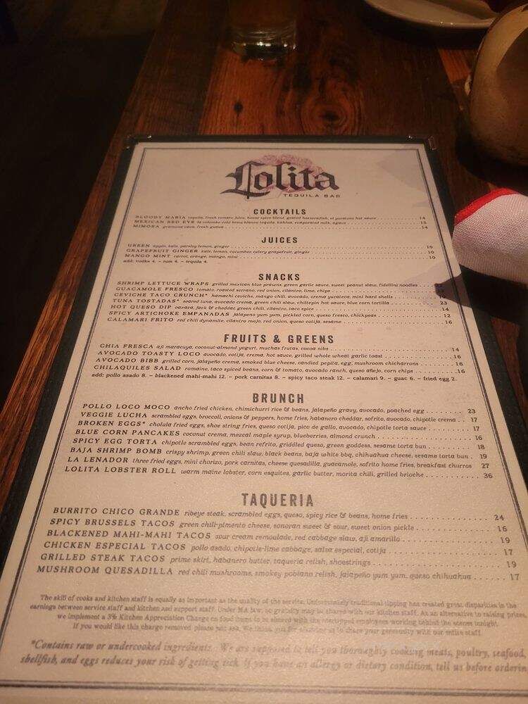 Lolita Cocina Tequila Bar - Boston, MA menu_pic