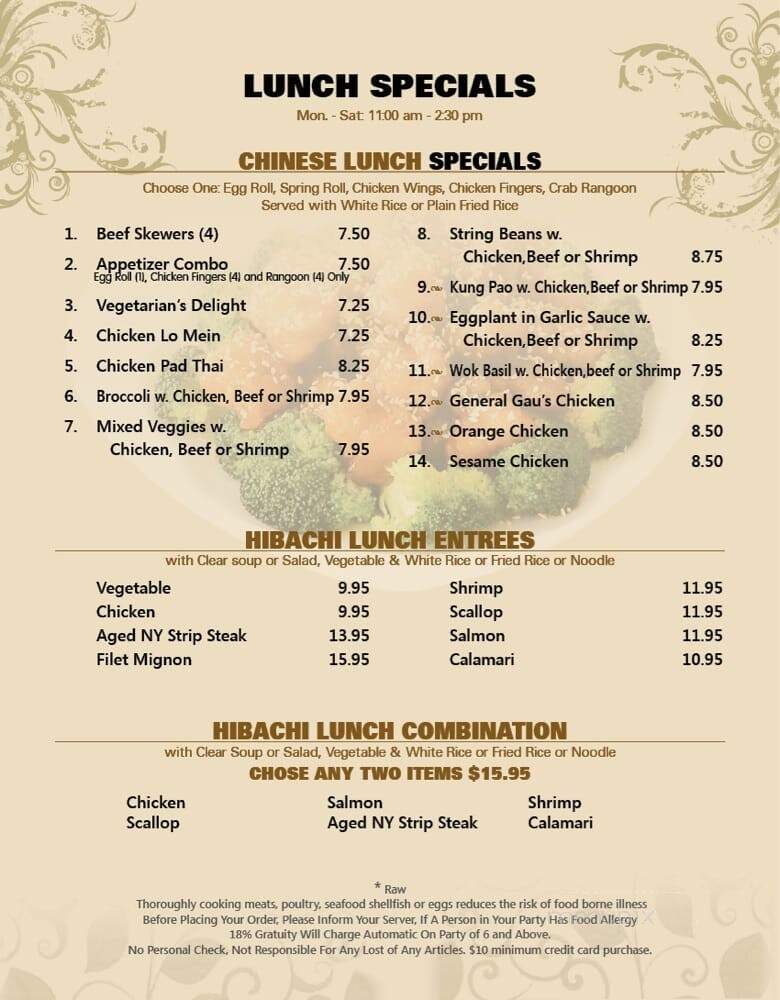 Tenka Asian Bistro - Westborough, MA menu_pic