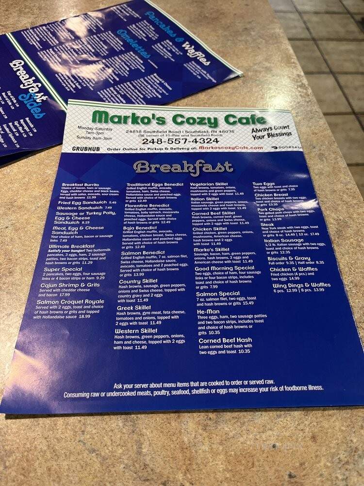 Markos Cozy Cafe - Hazel Park, MI menu_pic