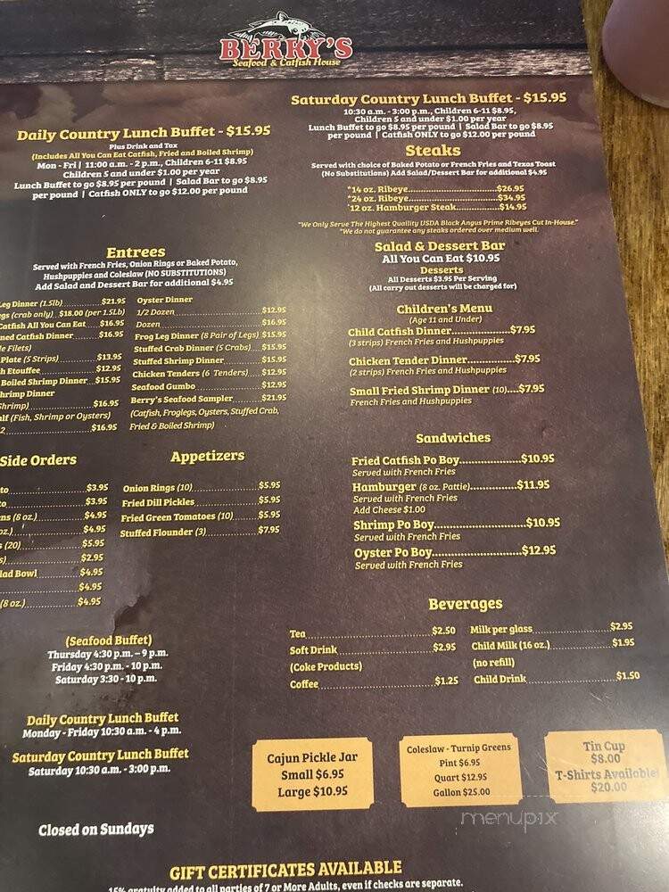 Berry's Seafood Restaurant - Magee, MS menu_pic