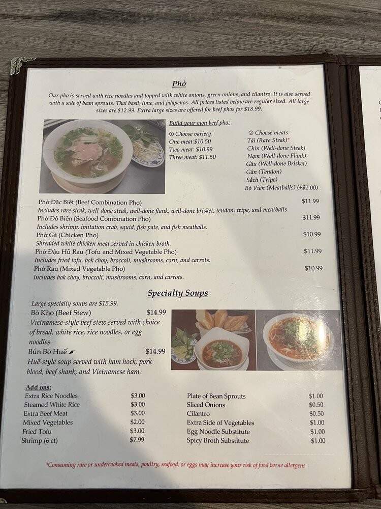 Pho Huong Que - Charlotte, NC menu_pic