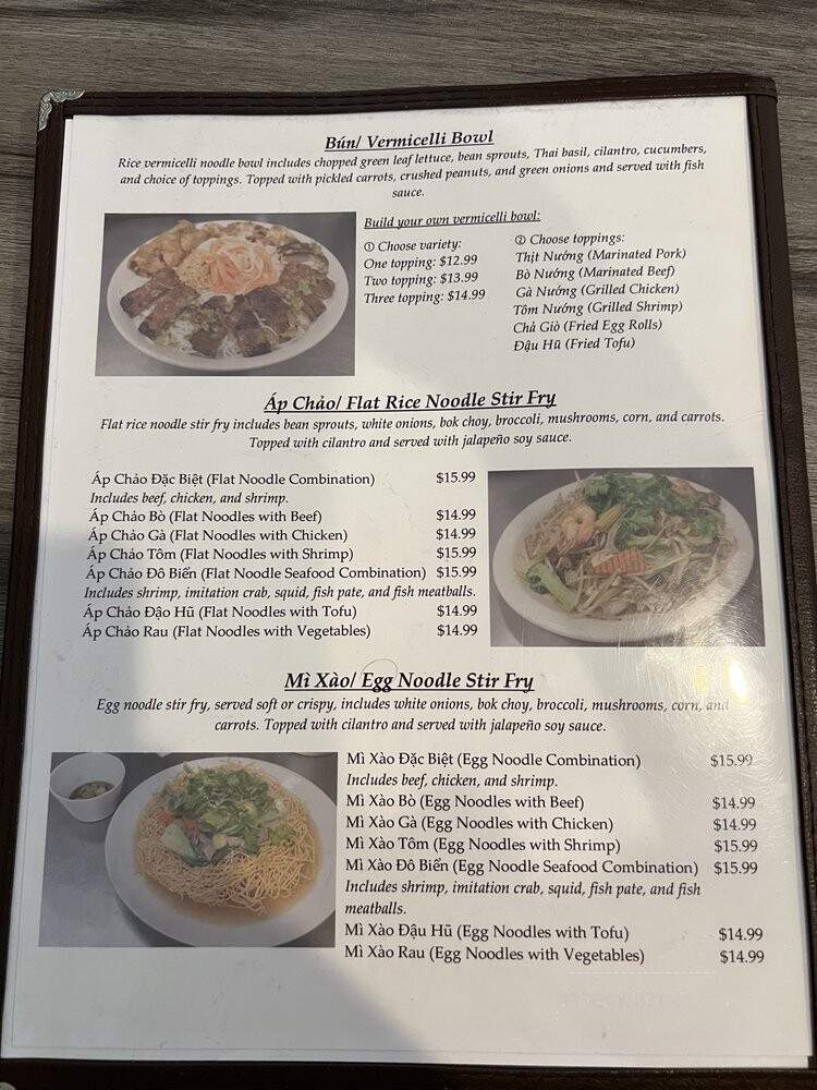 Pho Huong Que - Charlotte, NC menu_pic