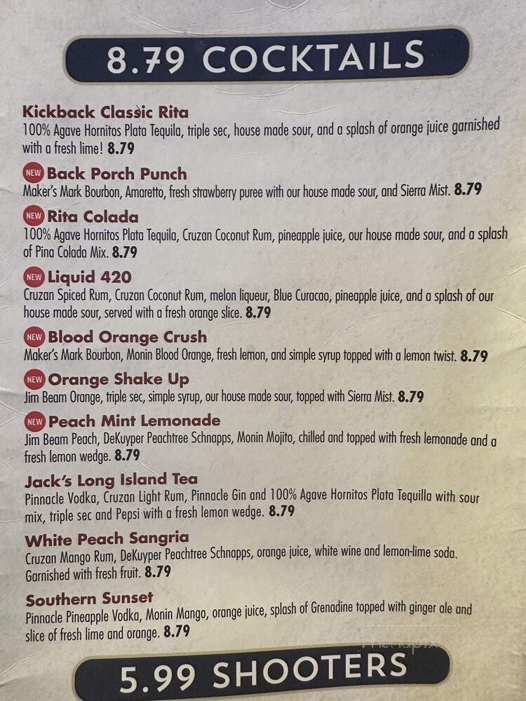 Kick Back Jack's - Greensboro, NC menu_pic