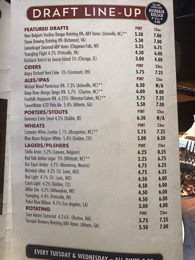 Kick Back Jack's - Greensboro, NC menu_pic