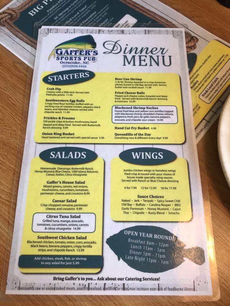 Gaffer's Sports Pub - Ocracoke, NC menu_pic