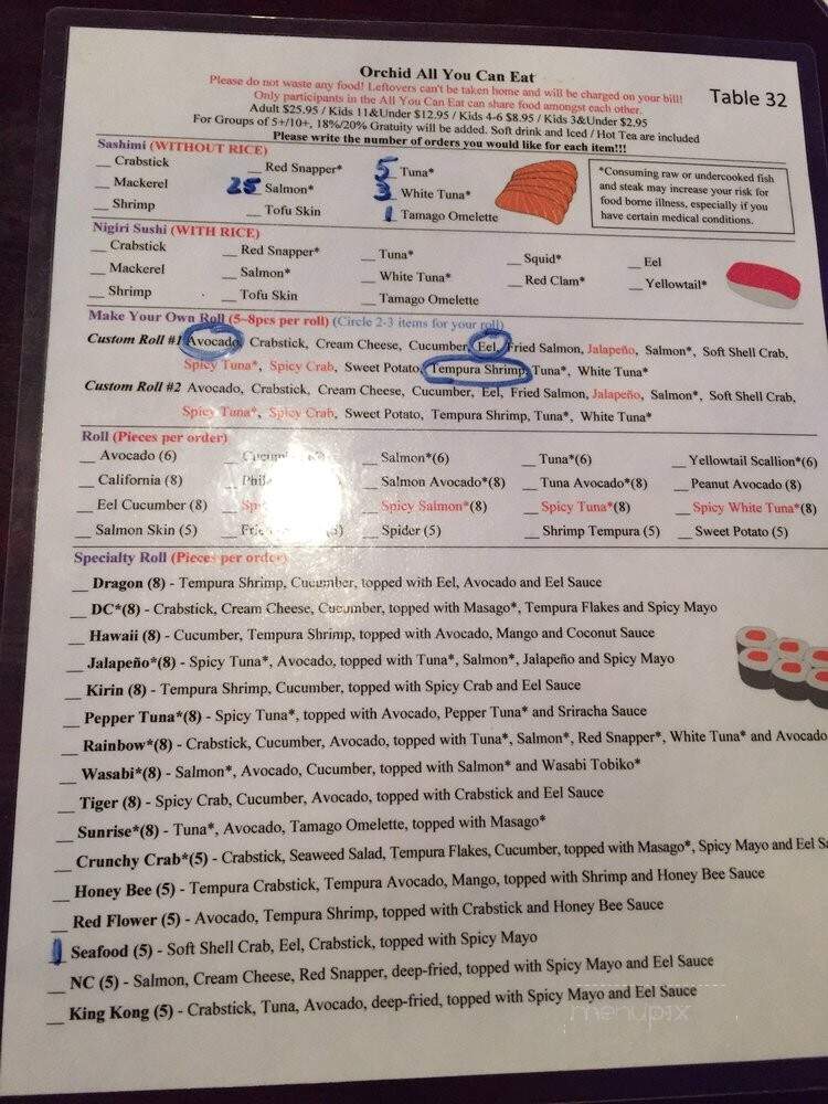 Orchid Japanese Restaurant - Raleigh, NC menu_pic