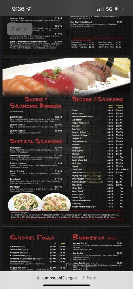 Sumo Sushi2 - Las Vegas, NV menu_pic