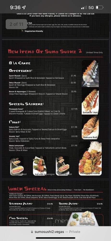 Sumo Sushi2 - Las Vegas, NV menu_pic