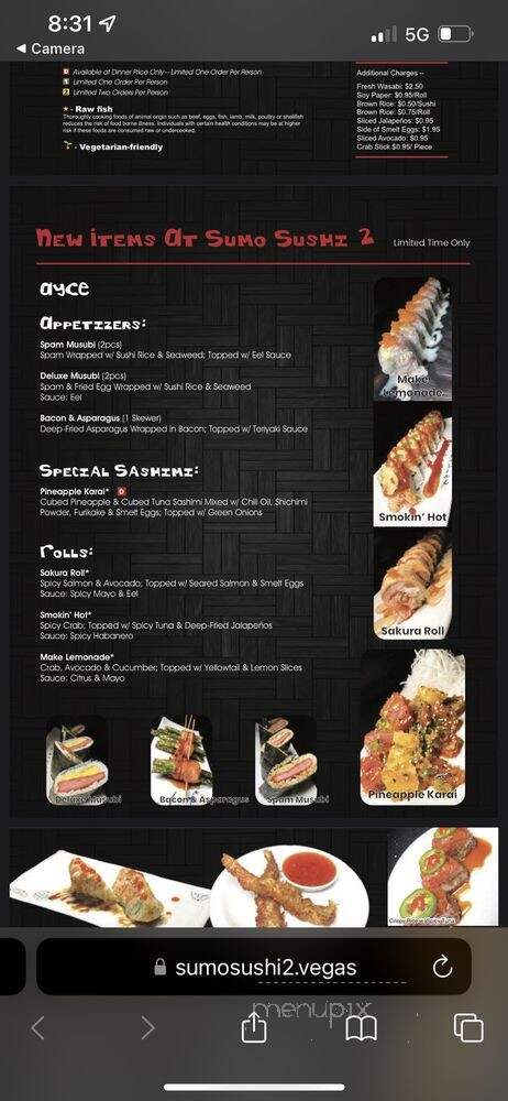 Sumo Sushi2 - Las Vegas, NV menu_pic