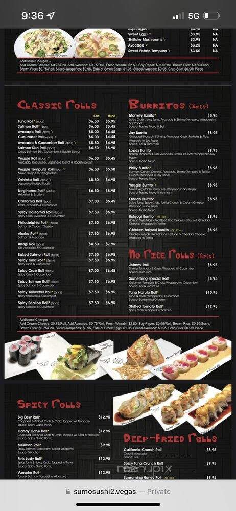 Sumo Sushi2 - Las Vegas, NV menu_pic