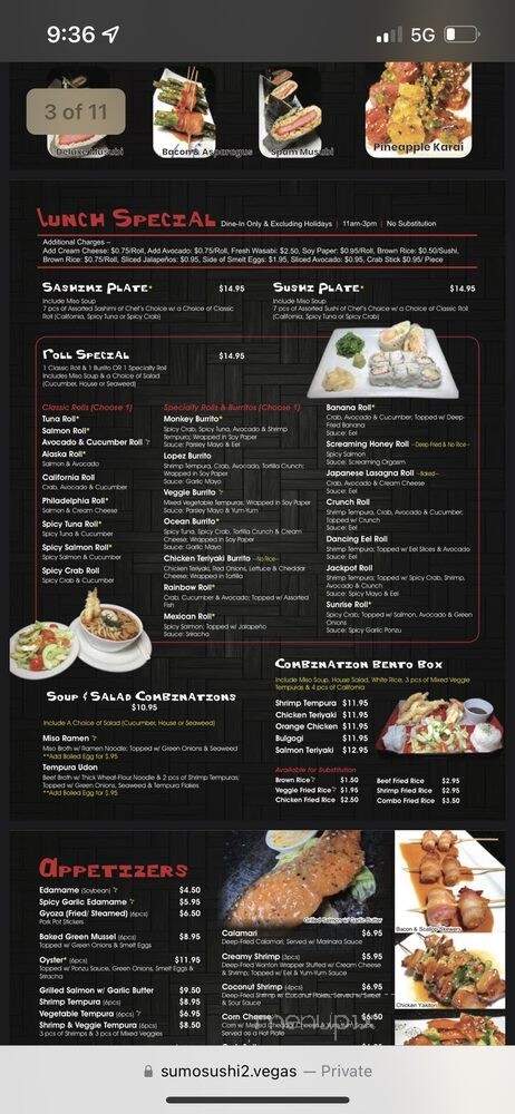Sumo Sushi2 - Las Vegas, NV menu_pic