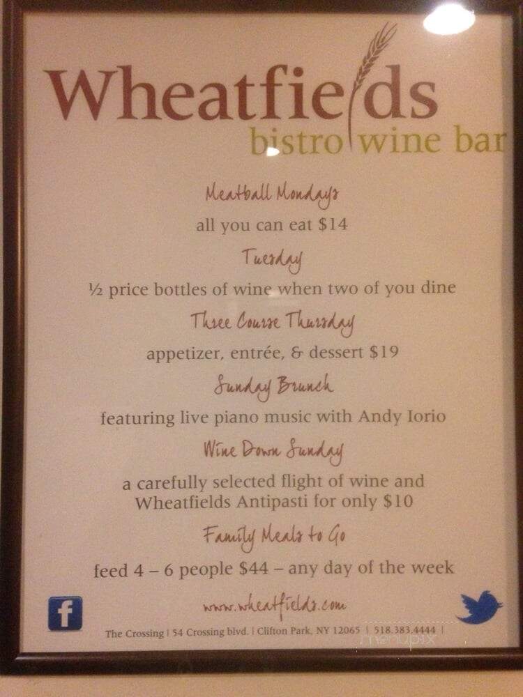 Wheatfields - Clifton Park, NY menu_pic