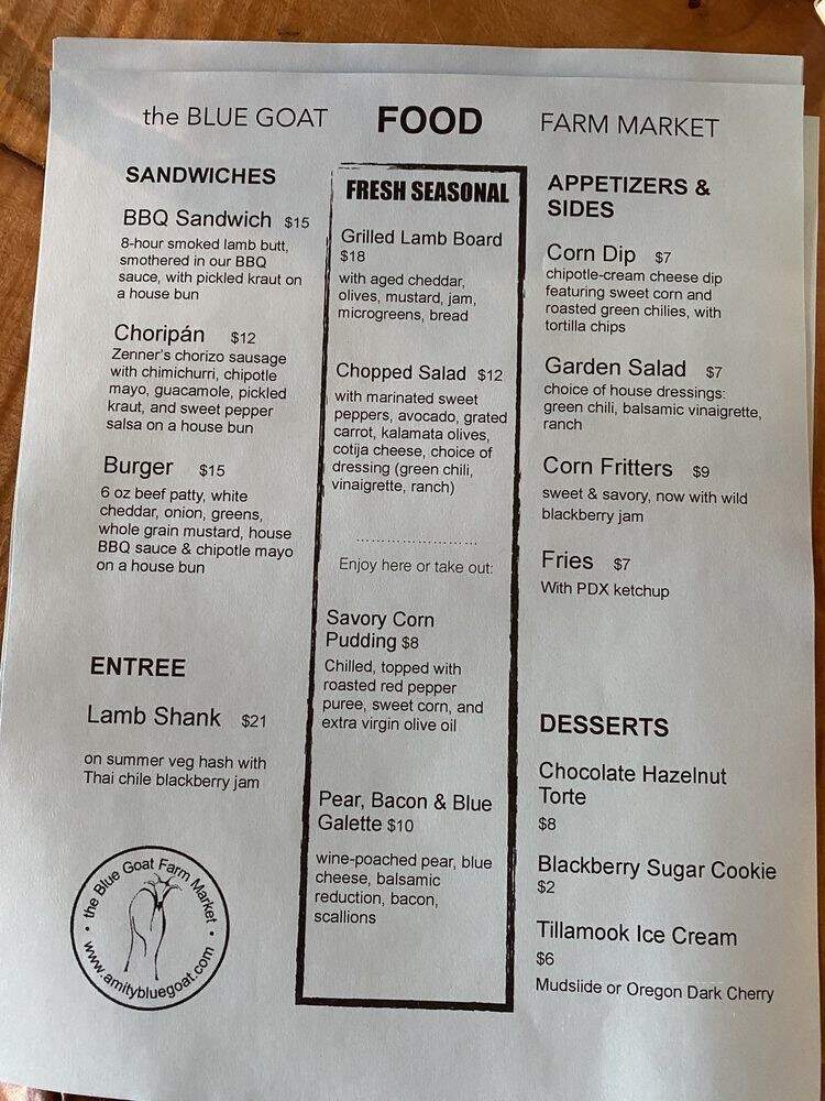 The Blue Goat - Amity, OR menu_pic