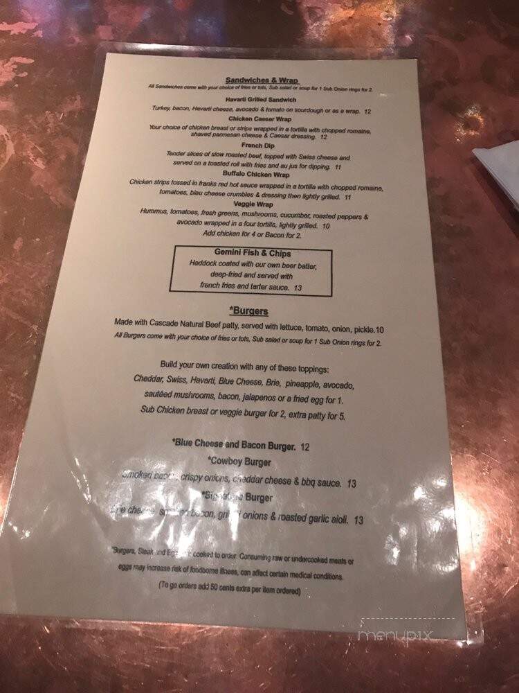 Gemini Bar Grill - Lake Oswego, OR menu_pic
