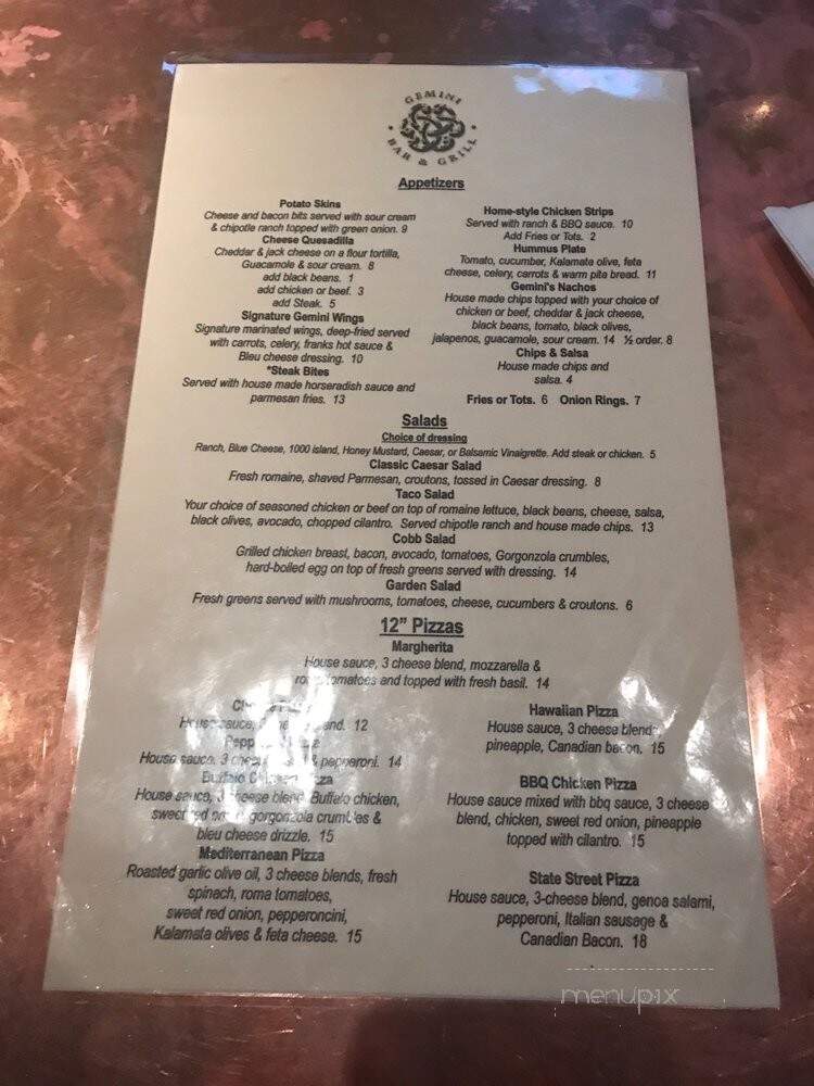 Gemini Bar Grill - Lake Oswego, OR menu_pic