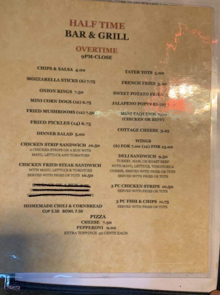 Half Time Bar Grill - Salem, OR menu_pic