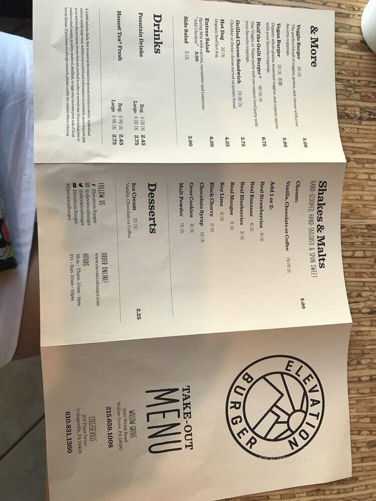 Elevation Burger - Collegeville, PA menu_pic