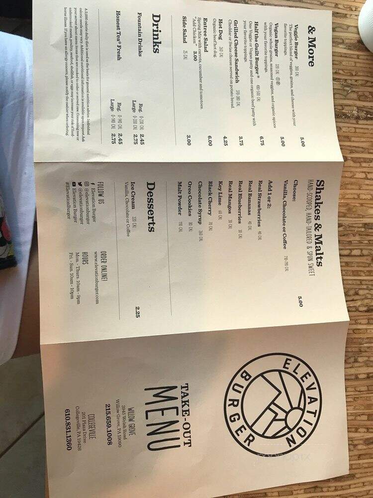 Elevation Burger - Collegeville, PA menu_pic