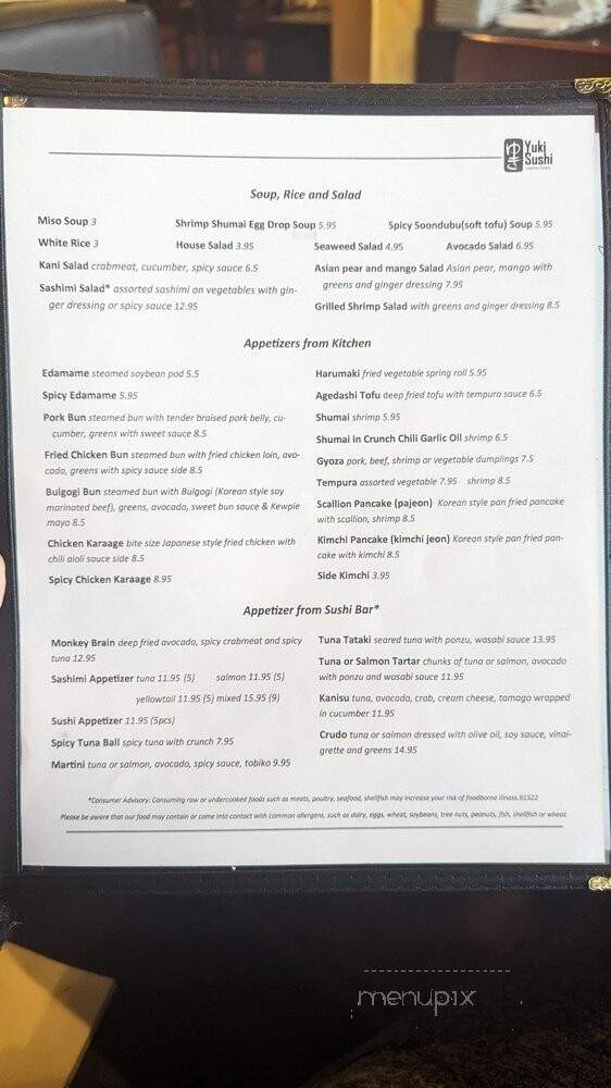 Yuki Sushi - Newtown Square, PA menu_pic