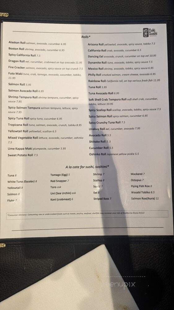 Yuki Sushi - Newtown Square, PA menu_pic