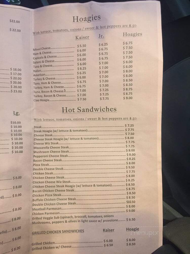 Ciao Pizza - Philadelphia, PA menu_pic