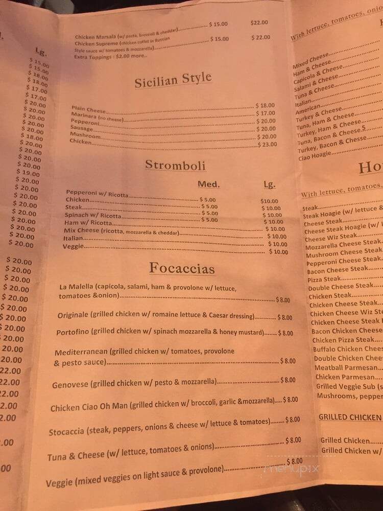 Ciao Pizza - Philadelphia, PA menu_pic