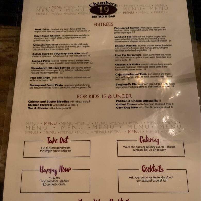 Chambers 19 Bar Bistro - Doylestown, PA menu_pic