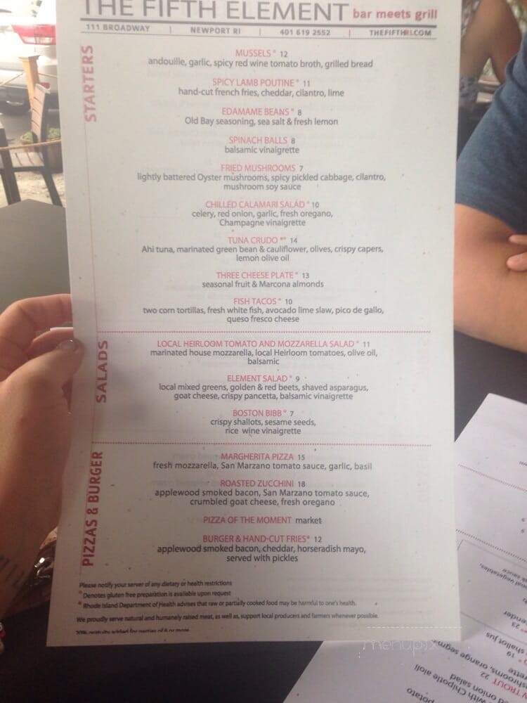 The Fifth Element - Newport, RI menu_pic