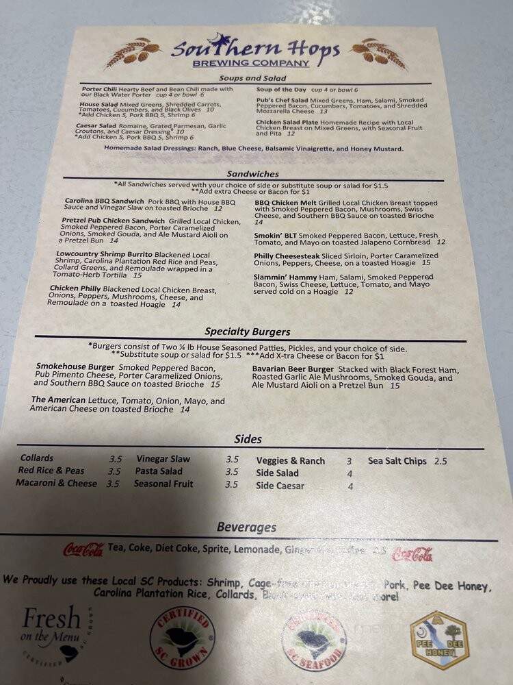 Southern Hops Brewing Company - Florence, SC menu_pic